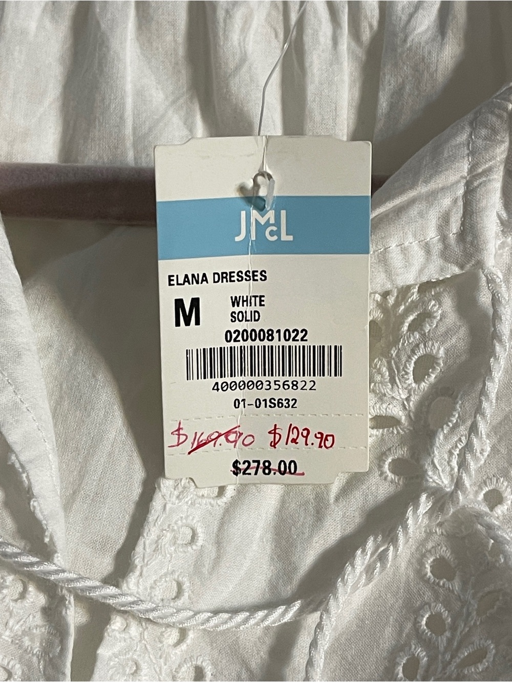 J.McLaughlin Elana White Eyelet Cotton Maxi Dress Flutter Sleeve Medium NWT - Picture 7 of 10